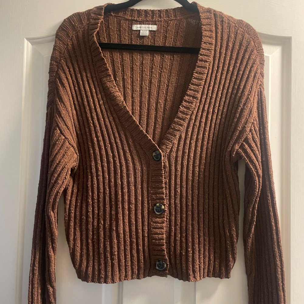 American Eagle cropped ribbed knit cardigan, size Medium.